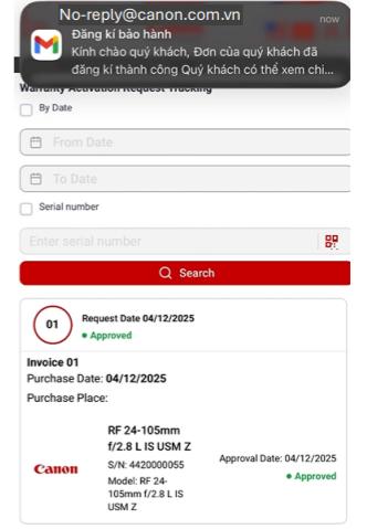 kích hoạt bảo hành canon