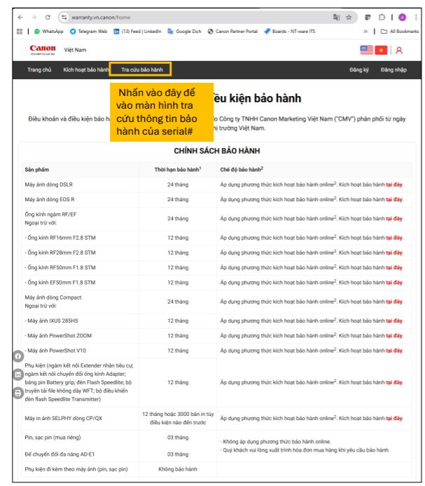kích hoạt bảo hành canon