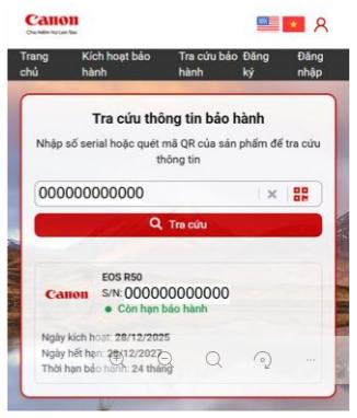 kích hoạt bảo hành canon