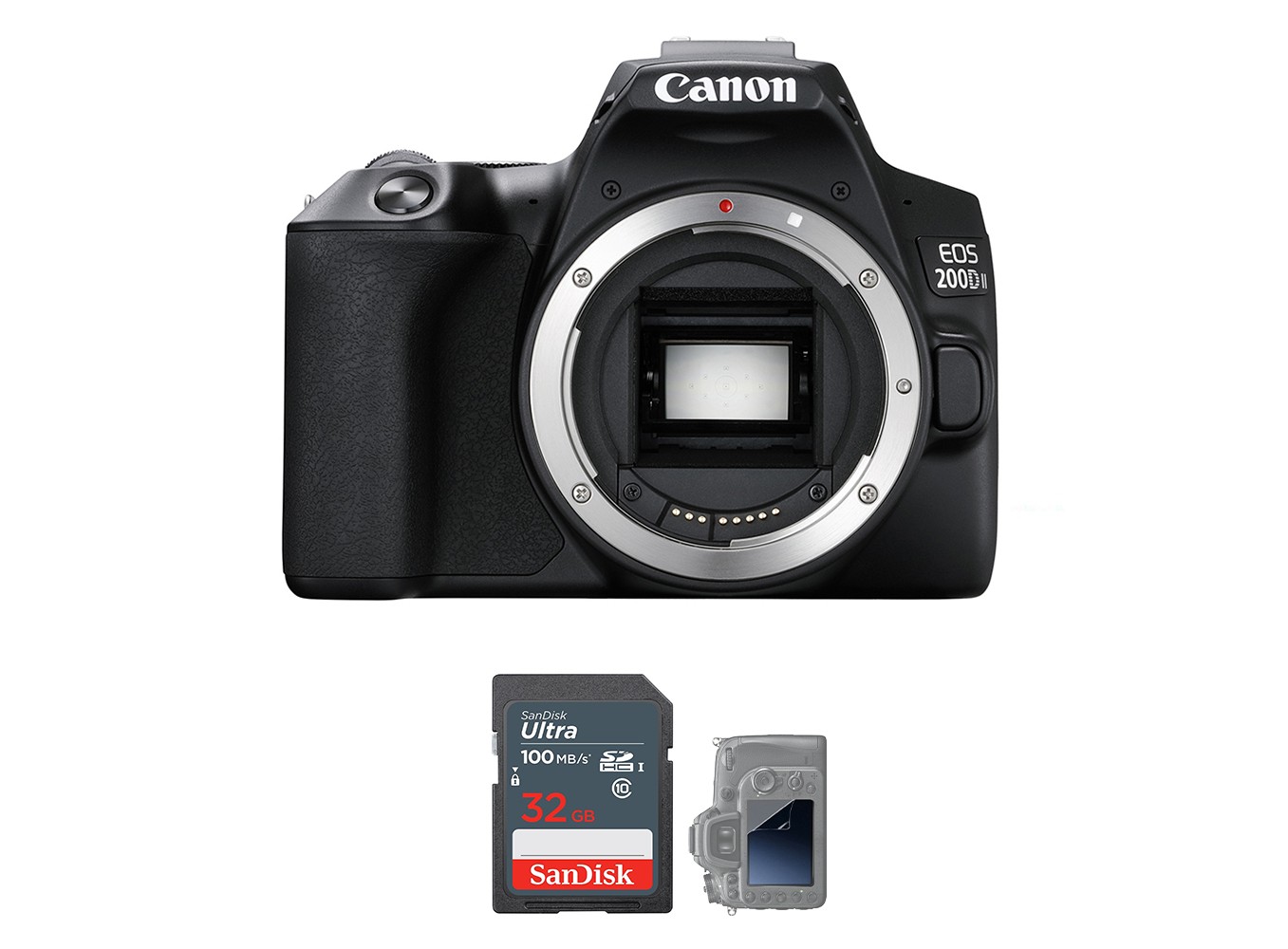 Bộ sản phẩm Canon 200D II mới đi kèm pin LP-E17 dung lượng cao và sạc chính hãng.